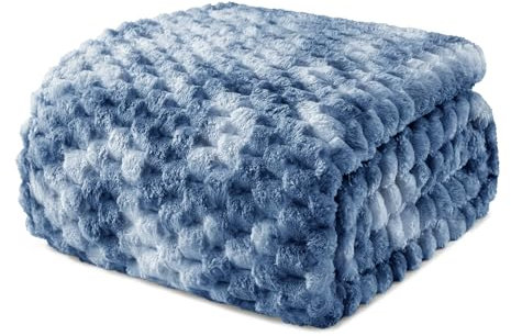 Exclusivo Mezcla Kuscheldecke Fleece Decke, Flauschige Sofadecke 150 x 200 cm, Jacquard-Überwurfdecke Wohndecke Tagesdecke, Warm und Leicht für Ganzjahreszeit, Steinblau