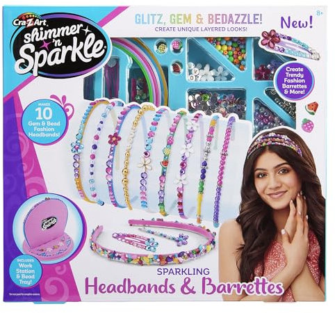 Shimmer and Sparkle 65595 Shimmer N Sparkle Make Your own Beaded Headbands and Barrettes Hair Accessories for Kids Birthday Present Girls,Medium