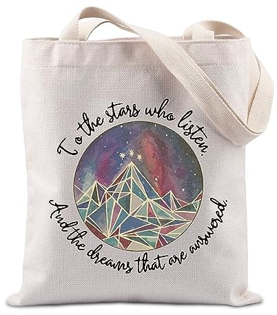 FUNYSO Tragetasche für Erwachsene, Fantasy-Roman, inspiriertes Geschenk von Acotar, Geschenk für SJM, Geschenkbücher, Liebhaber, Acotar-Fans, Tragetasche (To the Stars 2tote UK), weiß, 34 cm L x 3 cm