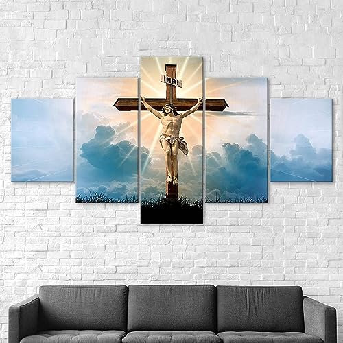 WAGYU Mit Rahmen Leinwandbild 5 TLG Kunstdruck,Bilder auf Leinwand 5 TLG Vlies Wandbild Kreuzigung Jesu Christi,Leinwand Gemälde xxl,Tapete,Puzzle,leinwanddrucke,5 Stücke Bilder,125x60cm