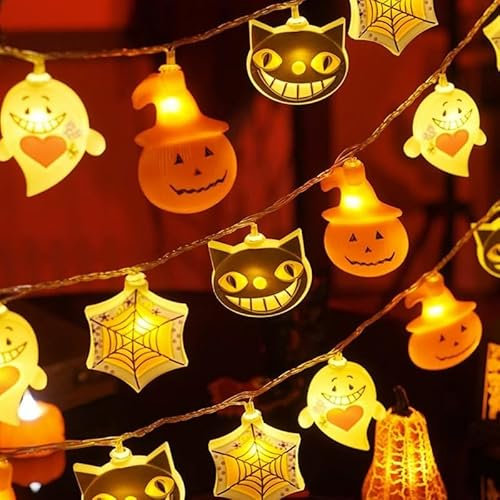 Temoo Halloween Lights, 4.5m(30 LED Lights) 3D Halloween String Lights, USB Pumpkin Ghost Bat Halloween Decorations Outdoor, Ip43 Waterproof Halloween Decorations Lights, for Halloween Party.