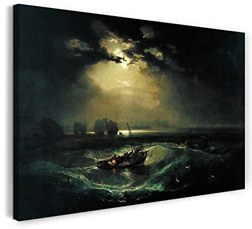 Printed Paintings Leinwandbild (40x30cm) William Turner: Fischer auf See, Leinwand auf Keilrahmen gespannt und fertig zum Aufhängen, hochwertiger Kunstdruck aus deutscher Produktion