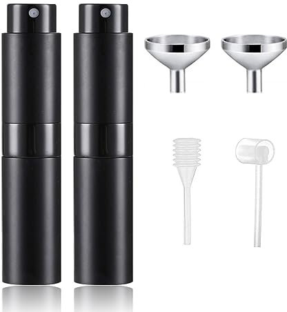 SONGQEE 8ml Travel Perfume Atomiser - Mini Refillable Bottle for Aftershave Spray, Upgraded Atomizer Pod and Refill Pump for Outdoor Traveling (2PCS BLACK)