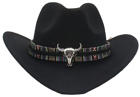 kawehiop Neuer Unisex Hut mit großen Traufen, Leichter Kaschmir Retro Riemen, mehrere Farben, Western Outback Cowboyhut, Herrenhut mit breiter Krempe, Schwarz