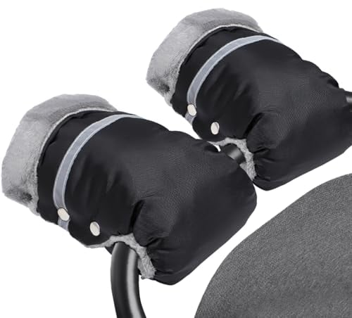 MIVITOOM Handmuffs, Baby Carriage Fleece Hand Gloves Stroller Pram Hand Muff Waterproof and Windproof Anti-Freeze Fleece Lined Gloves Warmer Extra Thick for Pushchair Trailer Buggy, Black