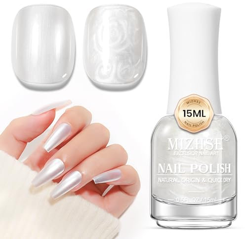 MIZHSE 15ml Quick Dry Nail Polish Blue White Pearl Nail Polish Varnish Glitter Holographic Nail Art Fingernail and Toenail Polish Manicure DIY at Home