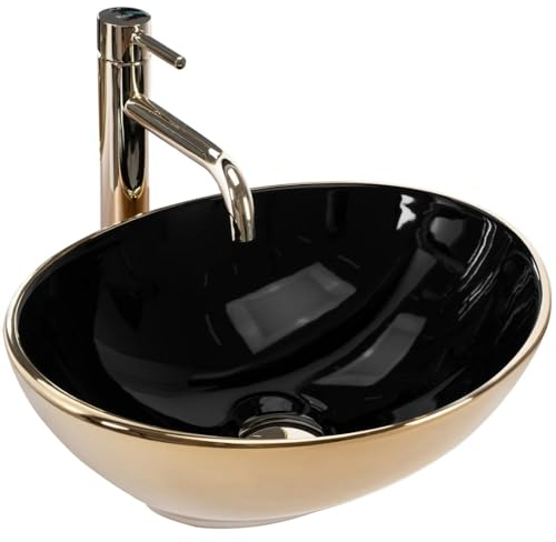 GTM Design Aufsatzwaschbecken Glanz Modern Waschbecken ohne Hahnloch - Elegant Aufsatzwaschbecken Oval für Badezimmer und Gäste WC - nur Bad Waschbecken - Modell 9