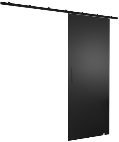 MEBLE KRYSPOL Zonda I Schiebetürset mit Schiene - Hängendes Innen-Schiebetürsystem - Torbeschläge - Hergestellt aus robustem Schichtholz - 204x90 cm - Schwarz