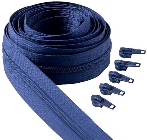 IPEA Endlos Reißverschluss Blau 5 Meter + 15 Schieber aus Metall – Kette Größe #5 – Made in Italy – Durchgehender Reißverschlüsse mit Zipper aus Nylon – Zuschneidbar für Meterware – Breite 30 mm