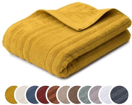 liebling Duschtuch Luxus Bio Baumwolle, Serie Marseille, 770 gr. / m², 70 x 140 cm, Ökotex, 60 Grad, saugstark, schnelltrocknend, Farbe: senf