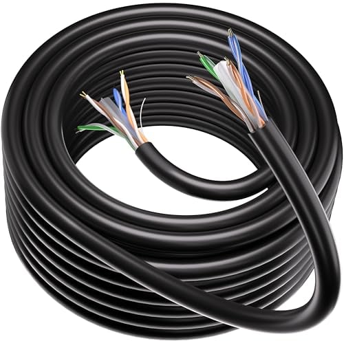 Cable Ethernet 100 Metros, Exterior Bulk Cable de Red 100m Cat 6 Largo 23AWG Cable Internet Alta Velocidad 250MHz, Impermeable Cable LAN UTP CCA Negro Gigabit Patch Cable a Granel para Router Switch