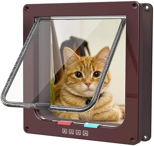 BANTASE Katzenklappe 4-Way Magnetic Lock Hundeklappe Haustiertüre Cat Flap Dog Cat Pet Door Flap Easy Install with Telescopic Frame with Heavy Duty Quiet Magnetic Frame(Braun,S)