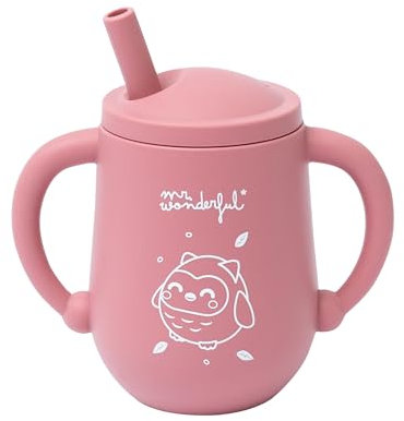 Mr. Wonderful - Vaso antiderrame para bebés - Búho rosa - Diseño con 2 Asas - Apto para Lavavajillas y Microondas - 100 ml