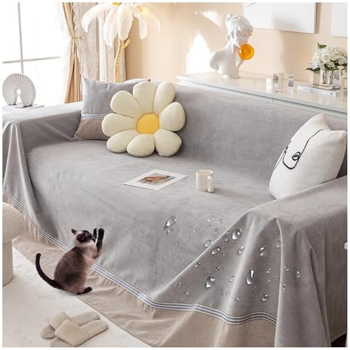 ZGDDPZA Protege Canape Impermeable Protection Couverture Canape Chat Anti Griffe Housse De Canapé Antidérapante en Forme De L Housses De Canapé 1 2 3 4 Places (Gris,200 * 130cm)