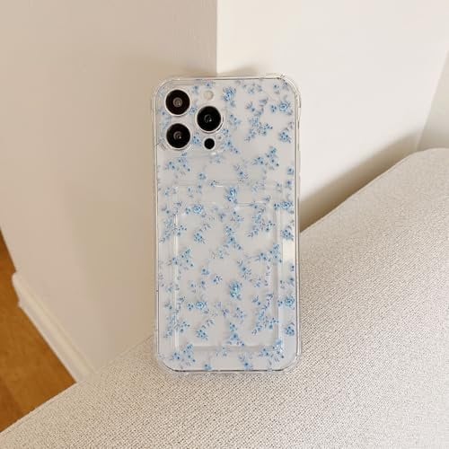 ZCDAYE Floral Clear Case for iPhone 15 Pro Max with Card Holder, Elegant Cute Flower Woman Phone Case, Soft TPU Shockproof Protective Phone Cover for iPhone 15 Pro Max (6.7 inches), Elegant Blue