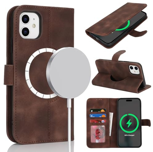 Zouzt Wallet Case for iPhone 12/12 Pro, for Magsafe, Vintage Dark Brown | Premium PU Leather, with Credit Card Holder Slot, Shockproof TPU Shell, Magnetic Closure, Flip Folio Phone Cover, Women Men