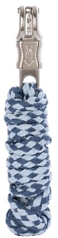Merauno® Führstrick für Pferd - Anbindestrick in verschiedenen stylischen Designs, Führleine, Anbindeseil Pony, Esel, Ziege mit Panikhaken (Hellblau Grau, Panikhaken)