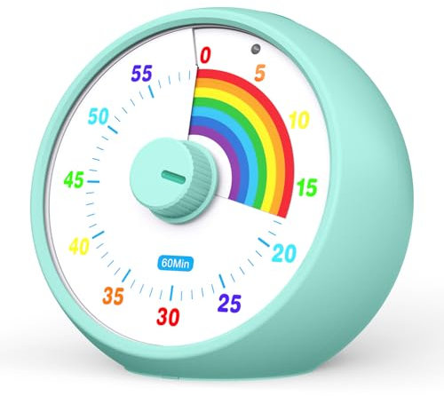 Visueller Timer für Kinder, 60-Minuten Countdown für Klassenzimmer Büro Küche, Schreibtisch Timer Kinder Zeitmanagement Tools mit leisem Betrieb, Tomato Time Tool Regenbogenmuster (Tiffany)