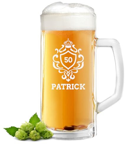 polar-effekt Bierkrug 0,5 Liter mit personalisierter Gravur - Bierglas mit Wunschnamen - Männergeschenk zum Geburtstag - Glas für Export & Craft-Bier