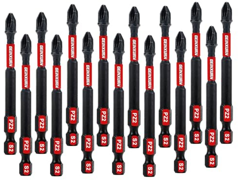 GEINXURN Impact Tough 15 Pieces PZ2 75 mm Magnetic Screwdriver Bit Set, Pozi Driver Drill Bits S2 Steel Universal 1/4 Hex Shank for Power Drivers, Bulk