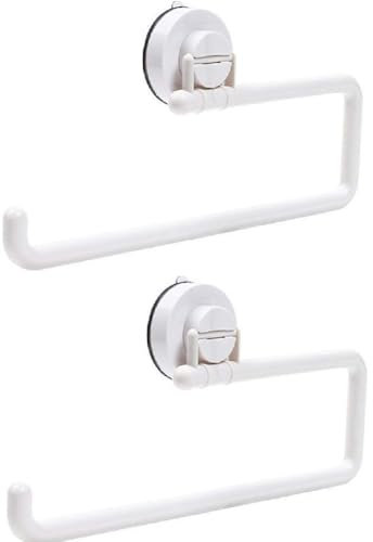 Lot de 2 porte-rouleaux de papier essuie-tout à ventouse pour cuisine - Auto-adhésif ou percé - Support mural sans perçage - Blanc