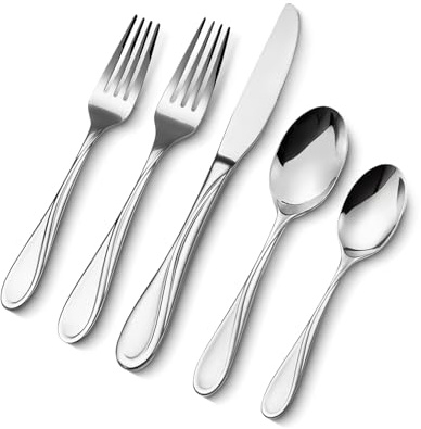 VEVOR Ménagère 30 pièces, couverts en acier inoxydable de qualité alimentaire, finition polie miroir, lavables au lave-vaisselle, avec couteau, fourchette, cuillère, pour cuisine, maison, 6 personnes