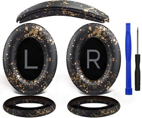 SOULWIT Ear Pads Cushions + Headband + Silicone Earpads Cover Protector, Replacement Kit for Bose QuietComfort 45 (QC45)/Quiet Comfort 35 (QC35, QC35II)/QC SE/New QC Wireless Headphones - Black Gold