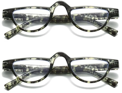 Hubeye 2 Paar Halbmond Lesebrille für Damen und Herren Grüne Streifen Halbrahmen mit Federscharnier Lesehilfe und Brillenholster 2.50