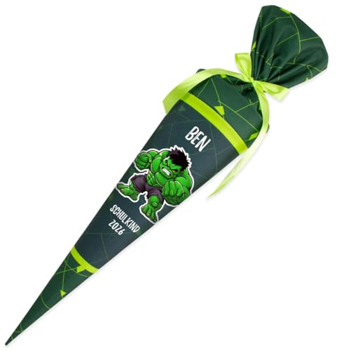 Dein Lieblingsteil Deine Schultüte aus Stoff Kuschel Velvet Wunschmotiv individualisierbar mit Wunschname personalisierbar 70 cm 85 cm – Jungs (70 cm ohne Kissen, Modell 6: Hulk)