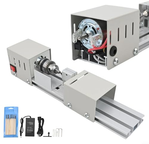 Mini Drechselbank Holz Metall mit Schleifmaschine Set, 12-24V Perlen Poliermaschine Drechselwerkzeug mit 6 Schnitzwerkzeuge für Holzbearbeitung Gravur