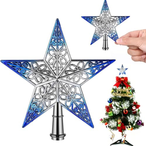 Weihnachtsbaumspitze Stern, 20CM Glitzernde Weihnachtsbaumspitze aus Kunststoff, Vintage leichte Hohl Christbaumspitze in Stern-Form, Für Weihnachten Baumspitze Christmas Topper Star