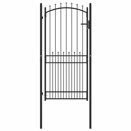 Garden Gate, Fence Door, Yard Door, Fence Gate with Spikes with Lock, Black, 100 x 200 cm, for Garden, Patio, Patio