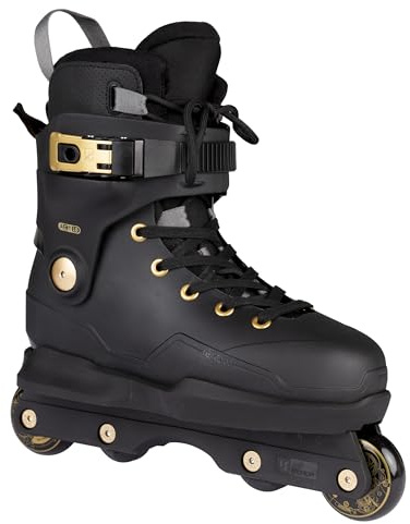 IQON ACT AG Chad Hornish Pro Aggressive Inline Skates – Schwarz Gold – Hardboot Skates mit Schiene & 60mm 90A Rollen – Herren Freestyle Stunt Skates (46-47)