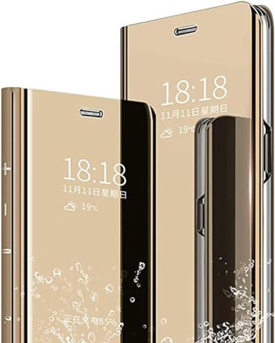 Nodigao Coque pour iPhone 13/14 Smart View Antichoc Miroir Dur avec Support Clapet Design Drôle Étui Bumper Kickstand Case Cover Housse - Or