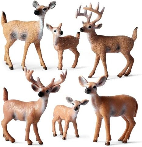FIUTEKO Waldtiere Figuren Hirsch Set,6 realistische Tiere Figuren aus PVC, handbemalt und detailliert für Lernen & Dekoration Waldtiere Geburtstag Deko Spielzeug Geschenk für Jungen & Mädchen