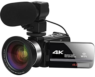 Caméra de vlogging, Caméscope Professionnel Complet 4K 48MP Appareil Photo numérique Grand Angle Streaming Time Lapse Vlog enregistreur vidéo Microphone Webcam(16G SD Card)