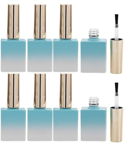 CALLARON 8pcs Glass Nail Varnish Bottles Refillable with Brush Applicator 11.7ml round Unique Gradient Color Design for Personal and Professional Nail Art Supplies