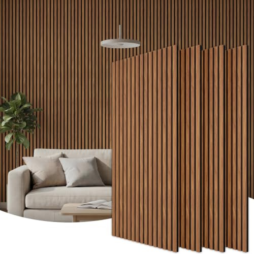 TONOR Akustikpaneele holz, 4 Stück 120 x 60cm - 2.88m² Wandpaneele holz Holzpaneele wand als Schallschutzplatten, Wandverkleidung Holzoptik für Wanddeko Wohnzimmer, Büro, Küche, Dunkles Teakholz