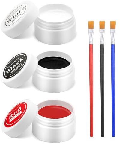 UZEXYO Black White Red Face Paint Set 150g Oil Based Halloween Makeup Kit with 3 Brushes for Adults Body Painting England 2026 World Cup Sports Fans Stadium Cheer Clown Vampire Party Cosplay