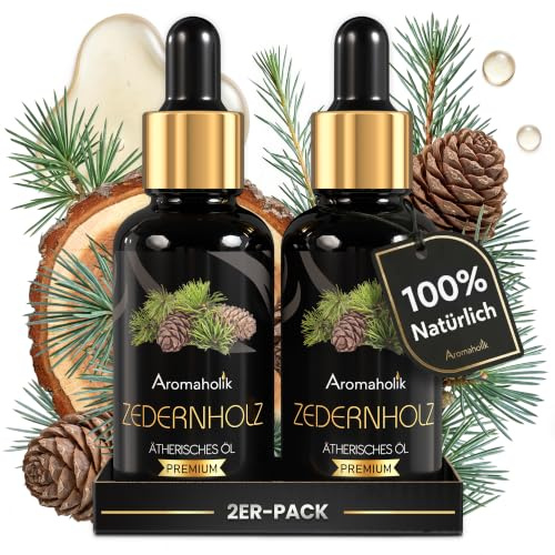 Zedernholzöl BIO 60ml (2x30) Ätherisches Öl 100% natürlich – für Diffuser & Vernebler – Cedarwood Essential Oils aus Indien für Yoga & Meditation – Aromaholik