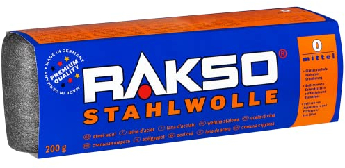 RAKSO Stahlwolle mittel 0-200g, 1 Banderole, glättet Holz, entfernt Schmutz auf Kacheln/Steinböden, poliert Kupferrohre/Fittings