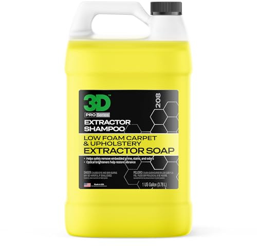3D Extractor Carpet Cleaner Shampoo for Machine Use - Upholstery Cleaner, Stain Remover & Odor Eliminator - Low Foam, No Residue Formula 1 Gallon