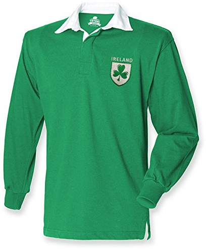 Maglia retro tifosi di rugby, Irlanda, logo trifoglio, uomo, 6 nazioni irlandese verde Irish Green