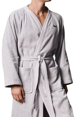 Lacoste Klassischer Piqué-Bademantel aus 100% Baumwolle für Damen und Herren, Einheitsgröße, Mikrochip, Grau