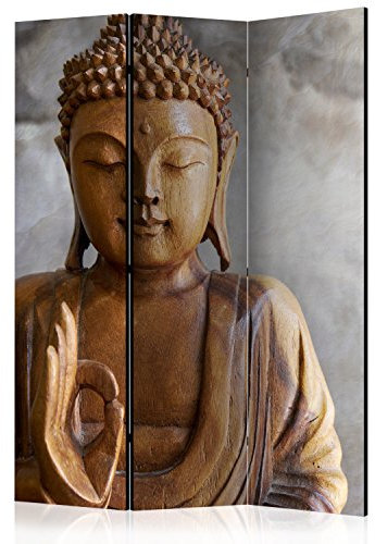RAUMTEILER/PARAVENT B&D XXL Raumteiler Spa Zen Buddha Foto Paravent 135x172 cm beidseitig auf Vlies-Leinwand Bedruckt Trennwand Spanische Wand Sichtschutz Raumtrenner Home Office braun grau