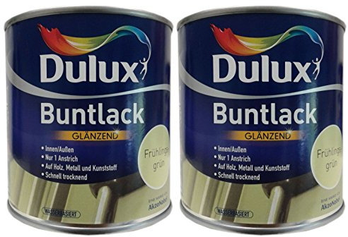 2 x 500 ml Dulux Buntlack Glänzend innen/außen 1 L Farbwahl, Farbe:Frühlingsgrün