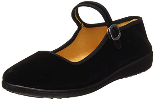 APIKA Frauen Velvet Mary Jane Schuhe Schwarz Baumwolle Old Peking Stoff Flache Schuhe Yoga Training Tanz Schuhe,Schwarz,41 EU