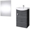 Planetmöbel Badmöbel Set Waschtisch mit Unterschrank 45 x 60 x 33 cm, Spiegel mit Beleuchtung 50 x 90 cm für Badezimmer, Gäste WC & Bad, Anthrazit