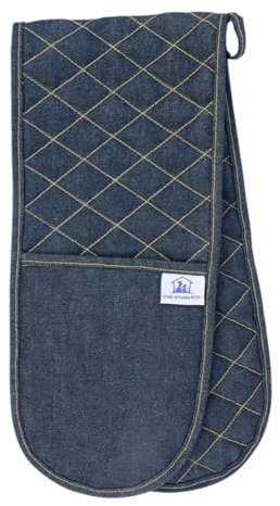 Sterling Sports®DOUBLE OVEN GLOVES MITT 100% COTTON FLORAL NOVELTY KITCHEN COOKING New Range (Denim Gloves)