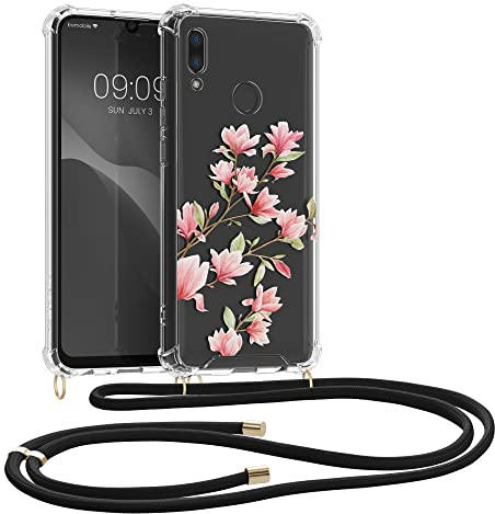 kwmobile Custodia Compatibile con Huawei P Smart (2019) Cover - Back Case in Silicone TPU - Protezione Smartphone con Cordino - rosa/bianco/trasparente